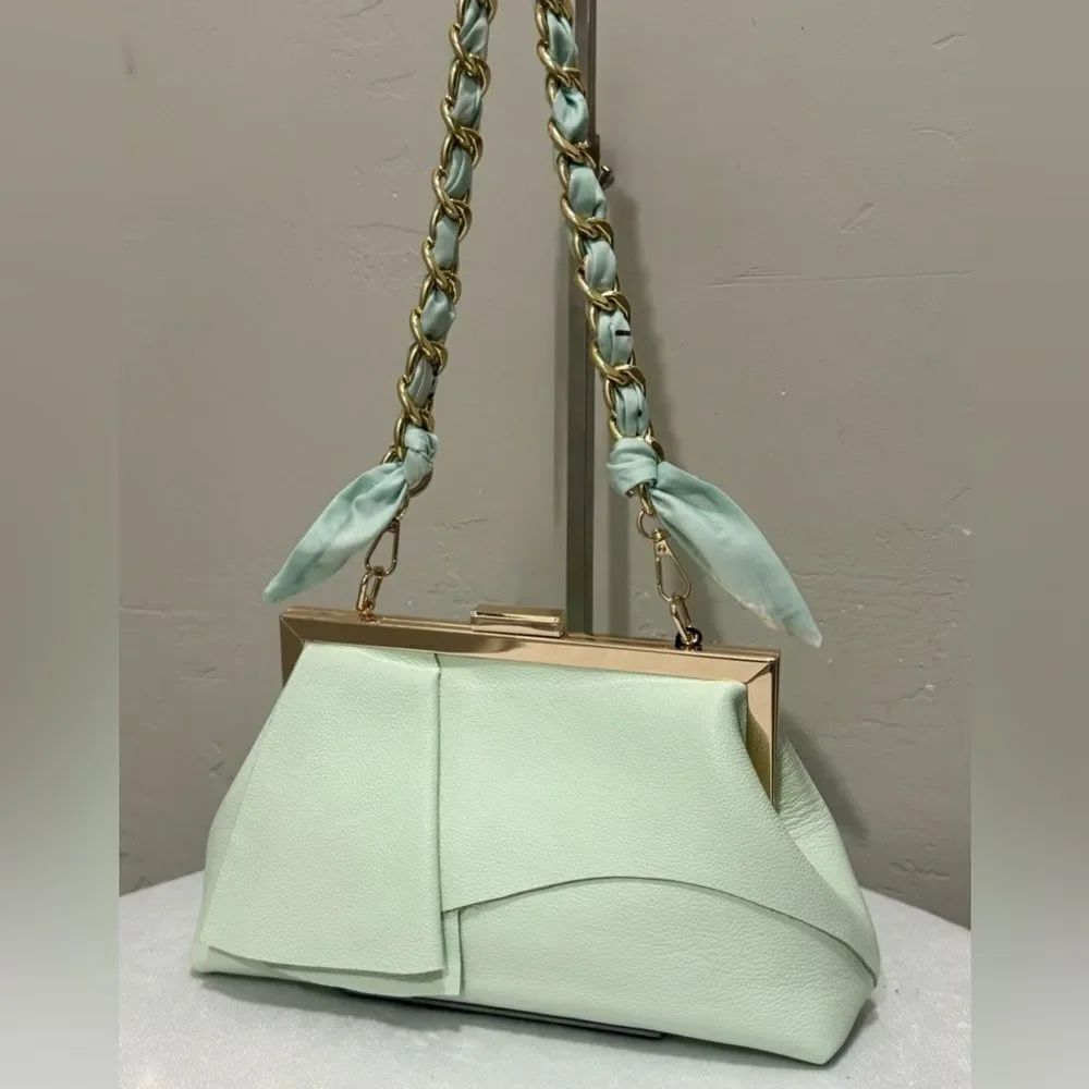 Genuine Leather Handmade Unique Asymmetrical Ruffles Frame Clutch Bag/Crossbaody - Picture 3 of 16